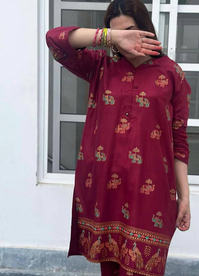 2pcs Linen Stitched - Women's Block Printed Linen Suit